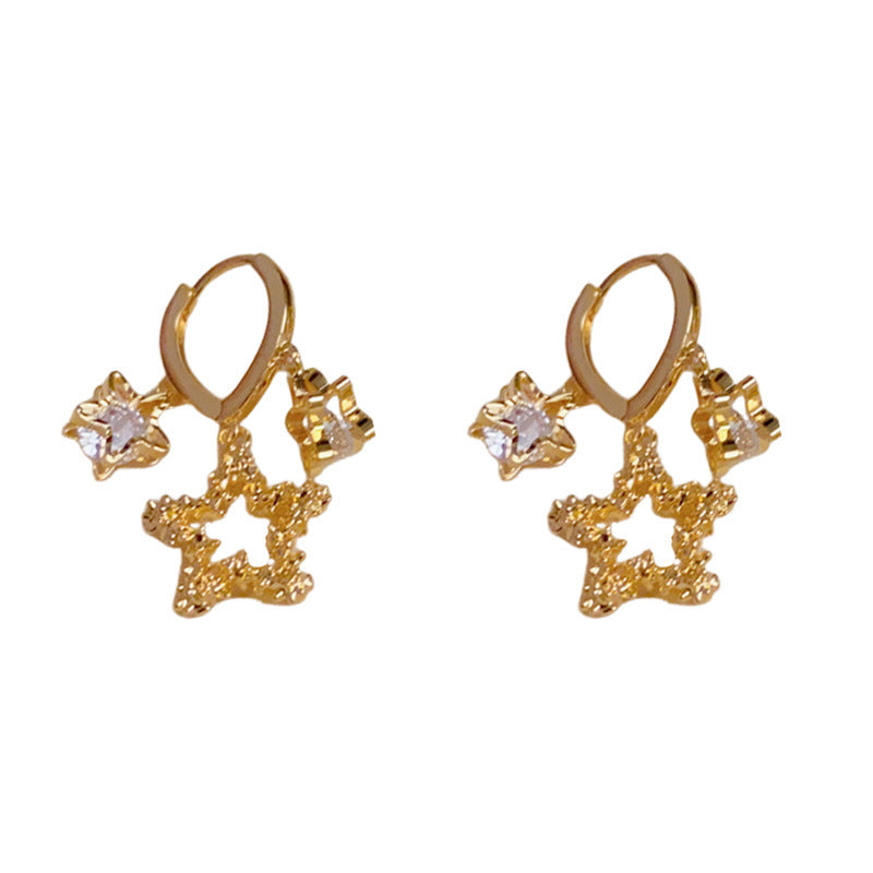 14K Gold Minimalist Metal Star Tassel Drop Earrings – Elegant Design