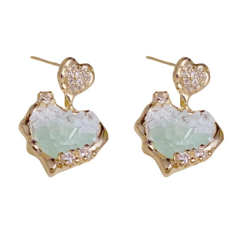 14K Gold-Plated Green Heart Drop Earrings – Sweet & Minimalist Design