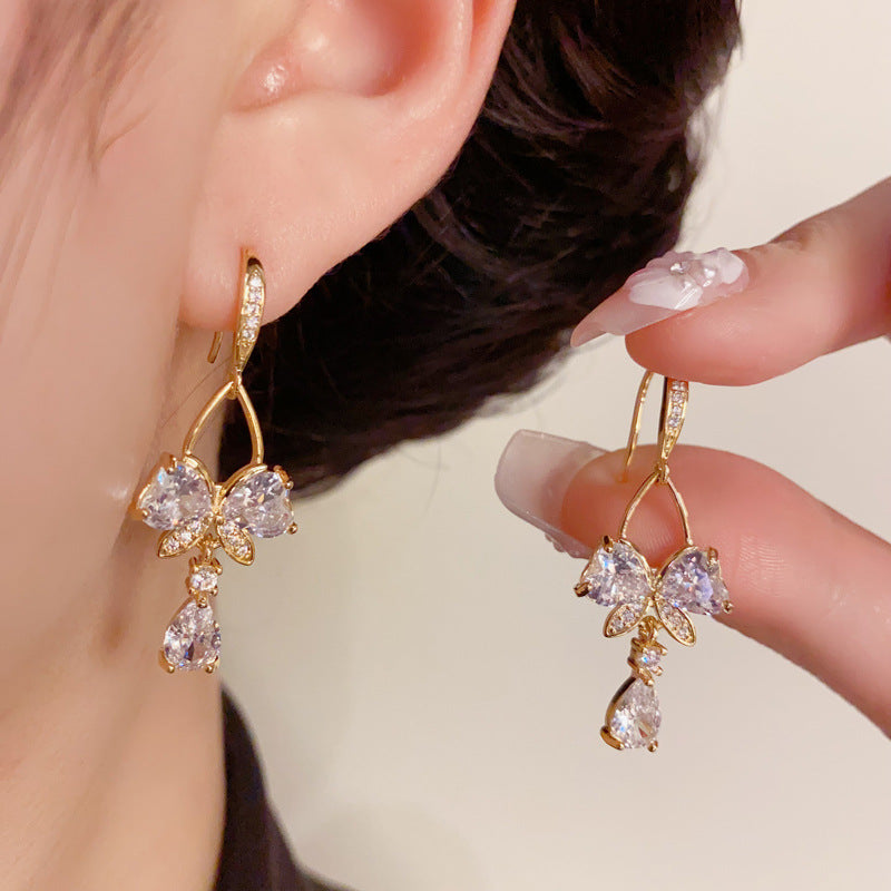 14K Gold-Plated Butterfly Waterdrop Tassel Earrings – Elegant Design