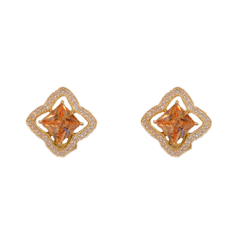 Elegant Zircon Rhombus Square-Cut Stud Earrings – Geometric Design