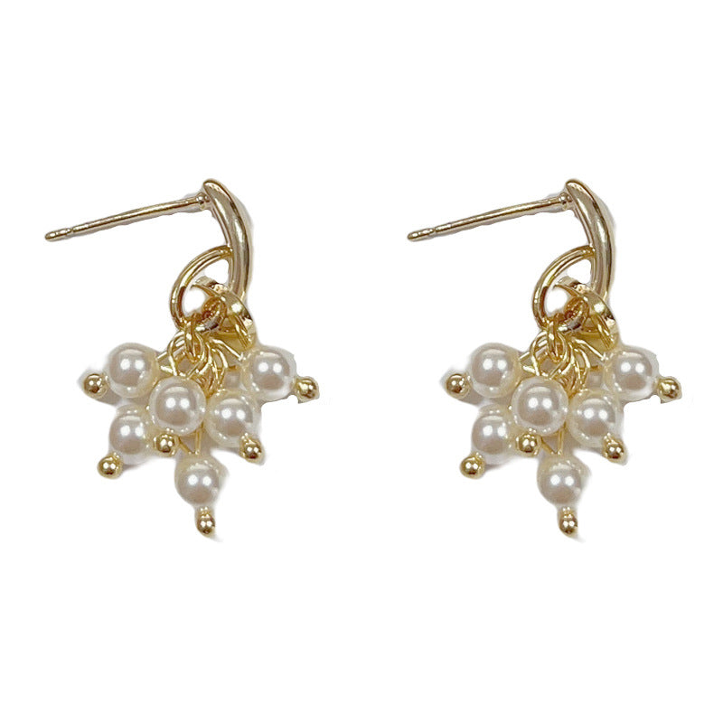 14K Gold-Plated Pearl Grape Tassel Earrings – Elegant Design