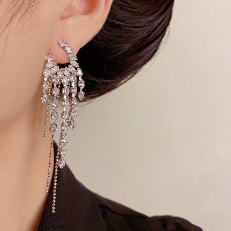 Luxury Zircon Geometric Tassel Drop Earrings – Elegant Design