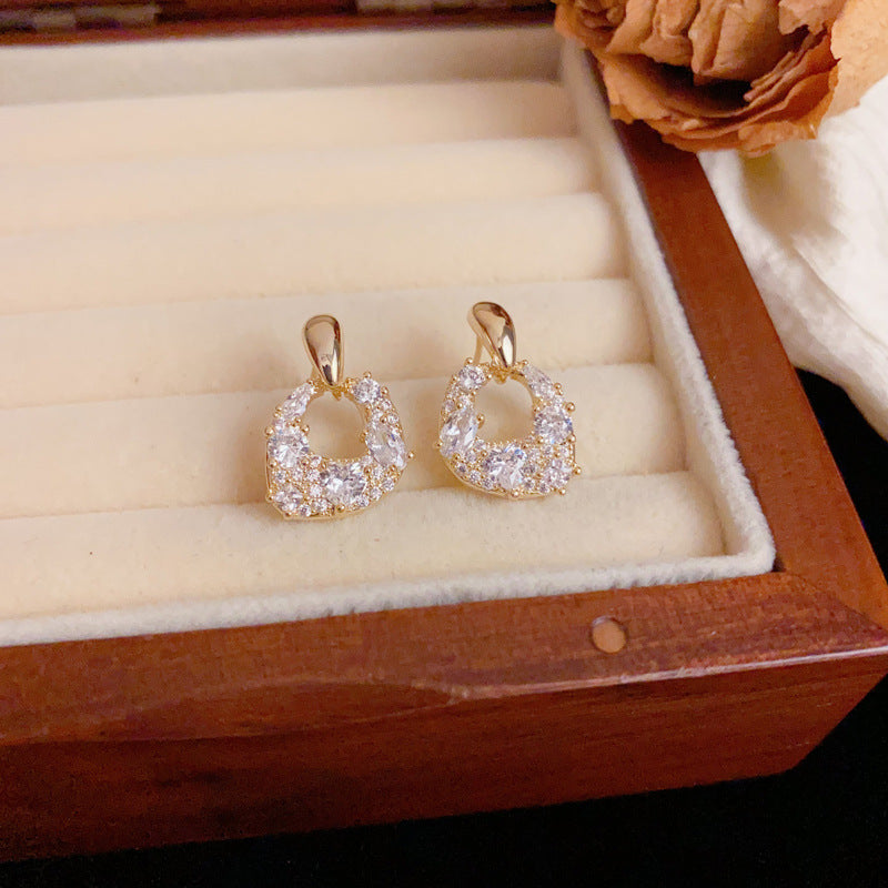 Luxury Full-Zircon Geometric Drop Earrings – Silver Needle Design