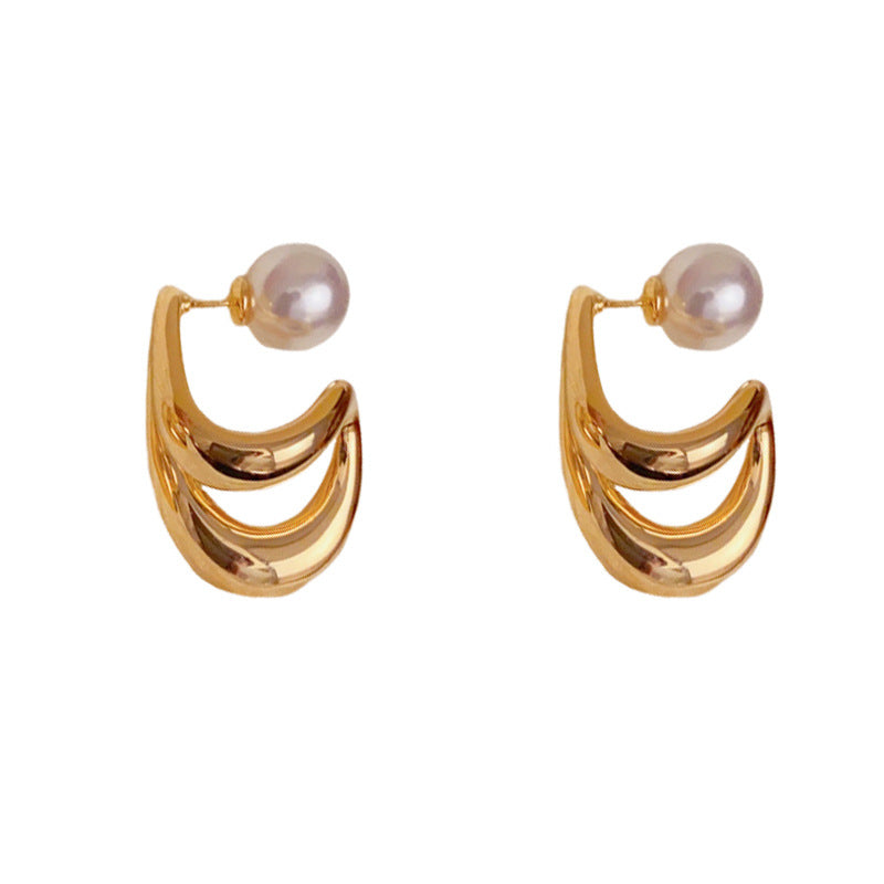 Luxury Three-Way Metal Droplet & Pearl Drop Earrings – Elegant Design