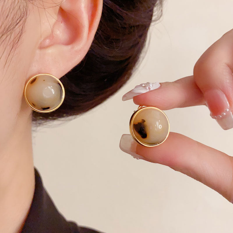 Luxury Leopard Print Round Ring Stud Earrings – Geometric Design