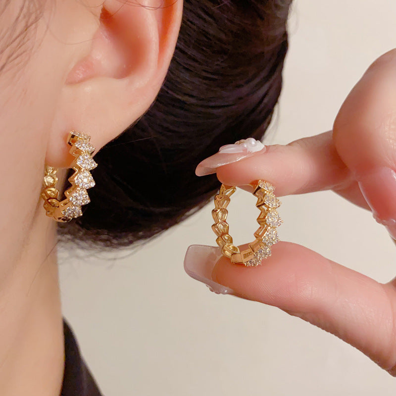 Elegant Full-Zircon Geometric Earrings – Minimalist Design