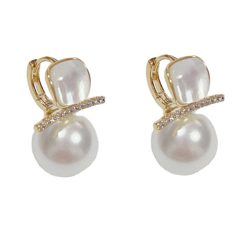 14K Gold Mother-of-Pearl Zircon Pearl Earrings - Chic Elegance Design