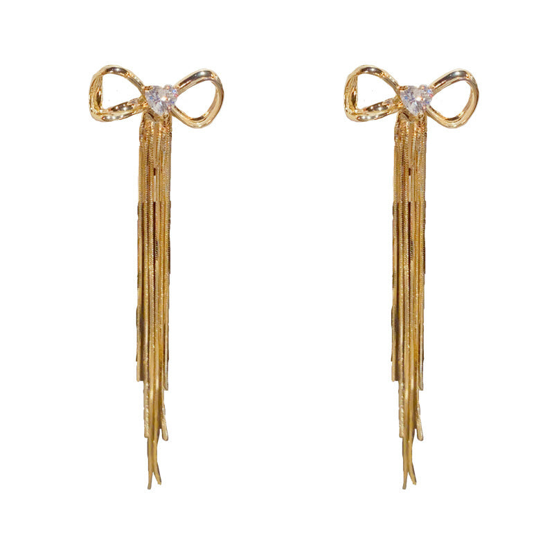 14K Gold-Plated Metal Butterfly Knot Tassel Earrings - Chic & Elegant