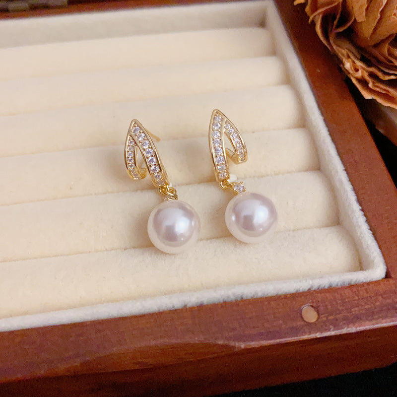 Luxury Full - Zircon & Geometric Pearl Drop Earrings – Elegant Design