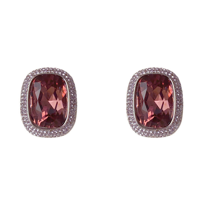 Luxury Micro-Pavé Full-Zircon Square Stud Earrings – Geometric Design