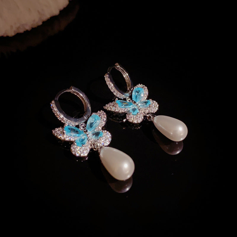 14K Gold Luxury Crystal Butterfly Drop Earrings – Sparkling Elegant