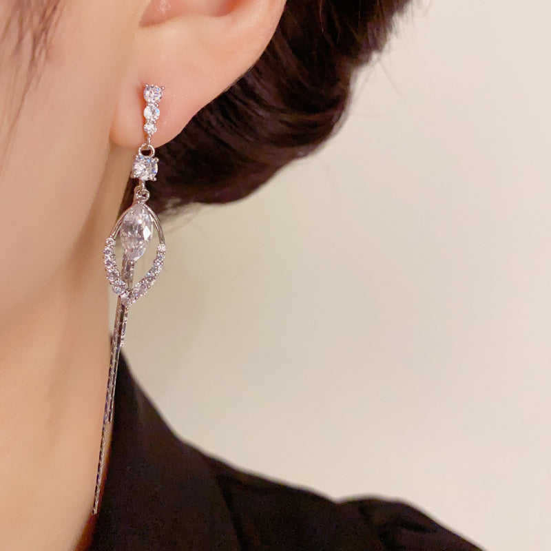 14K Gold-Plated Zircon Waterdrop Long Tassel Earrings - Elegant & Chic