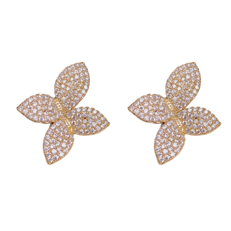 Luxury Zircon Flower Petal Stud Earrings – Elegant Flower Earrings