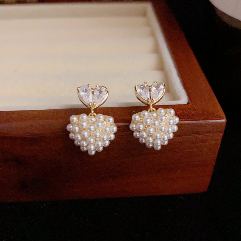 14K Gold-Plated Pearl Heart Drop Earrings – Elegant Minimalist Design