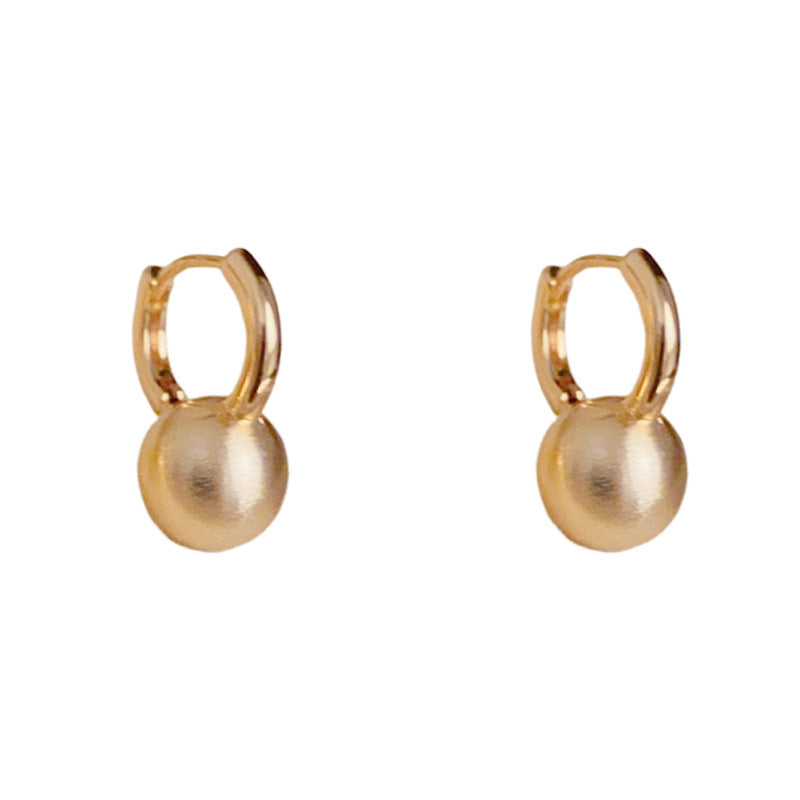 18K Gold Brushed Metal Ball Earrings – Minimalist Cold-Tone Style