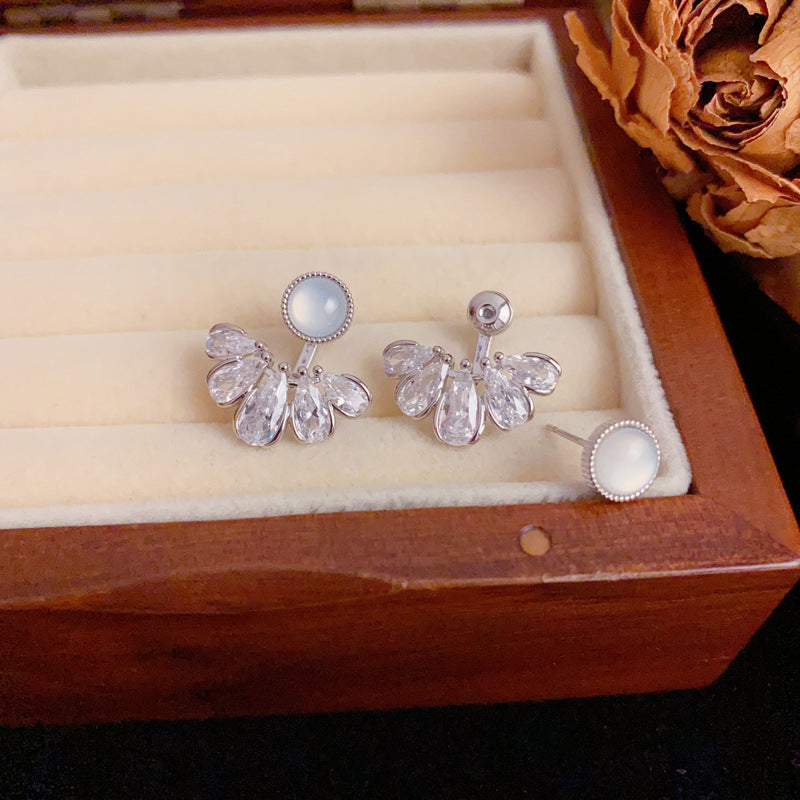 Elegant Zircon Droplet Front-Back Stud Earrings – Waterdrop Design