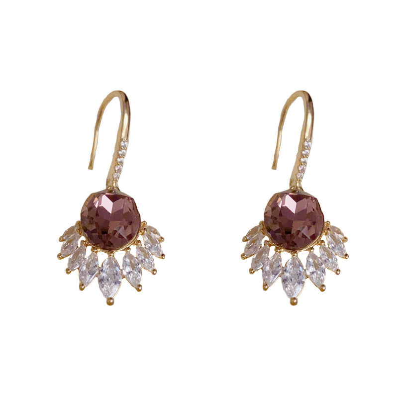 14K Gold-Plated Purple Zircon Drop Earrings - Elegant Chic Design