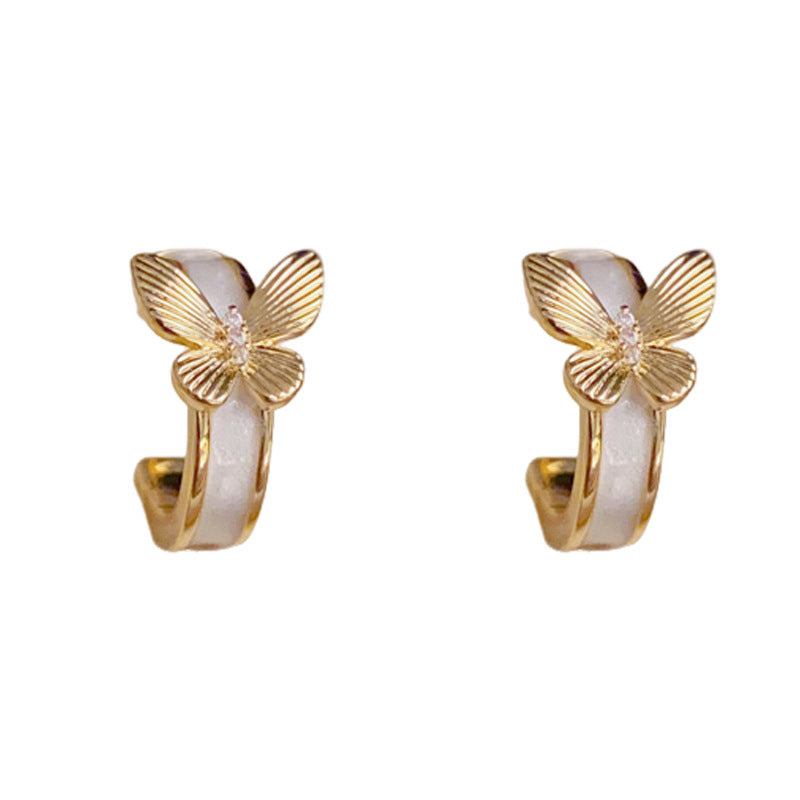 14K Gold-Plated Enamel Butterfly Hoop Earrings – Chic & Unique Design