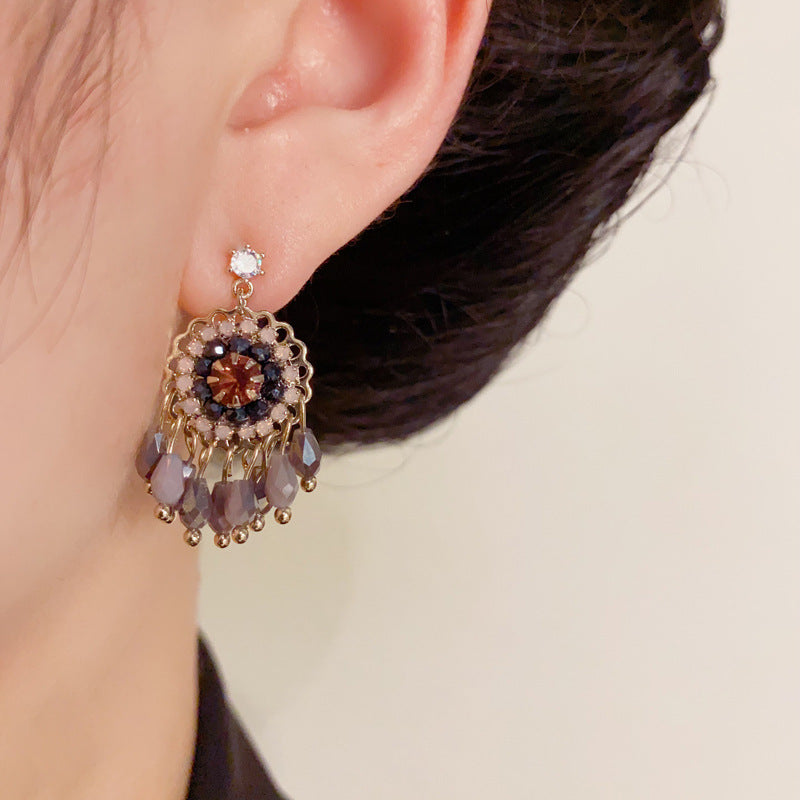 Luxury Zircon Round Crystal Tassel Drop Earrings – Geometric Design