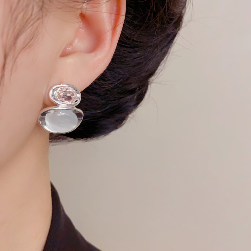 Eaioncol Metal Cat Eye Oval Stud Earrings Gold Silver