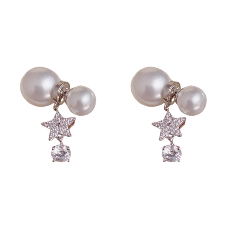 Luxury Zircon Star & Pearl Front-Back Drop Earrings – Elegant Design
