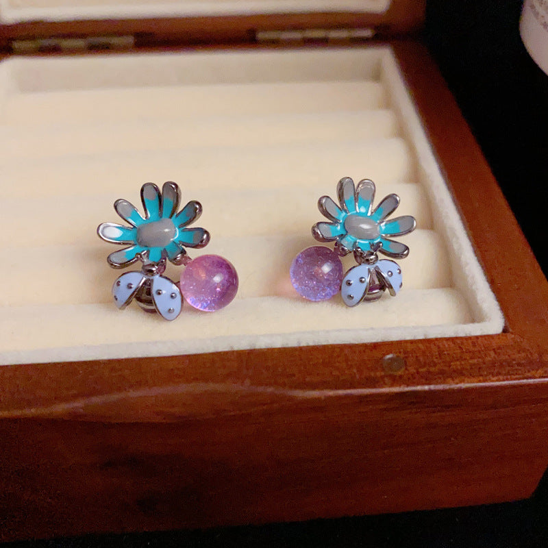 14K Gold-Plated Bee Petal Purple Bead Earrings -Vintage Elegant Design