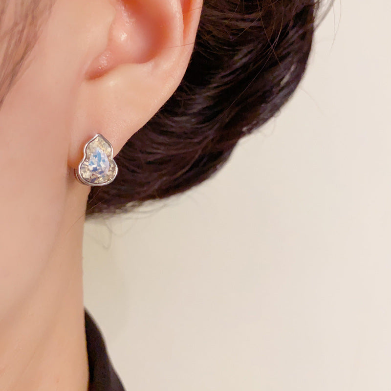 Elegant Full-Zircon Double-Sided Gourd Earrings – Floral Design