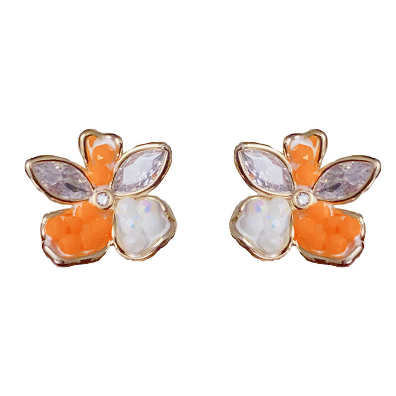 14K Gold-Plated Colorful Crystal Flower Stud Earrings – Fresh Design
