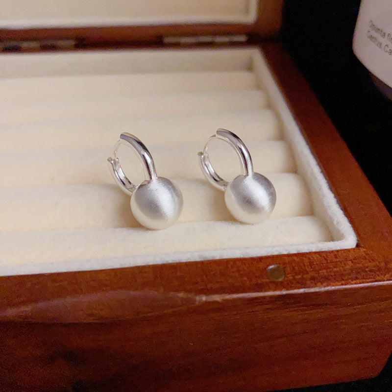 18K Gold Brushed Metal Ball Earrings – Minimalist Cold-Tone Style