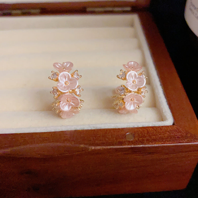 14K Gold-Plated Zircon Floral C-Shaped Hoop Earrings – Sweet Design