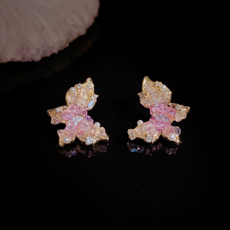 Minimalist Gradient Crystal Butterfly Stud Earrings–S925 Silver Needle