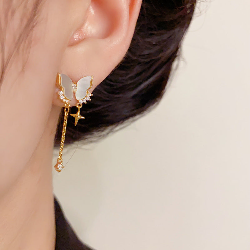 Luxury Shell Butterfly & Star Tassel Drop Earrings– S925 Silver Needle