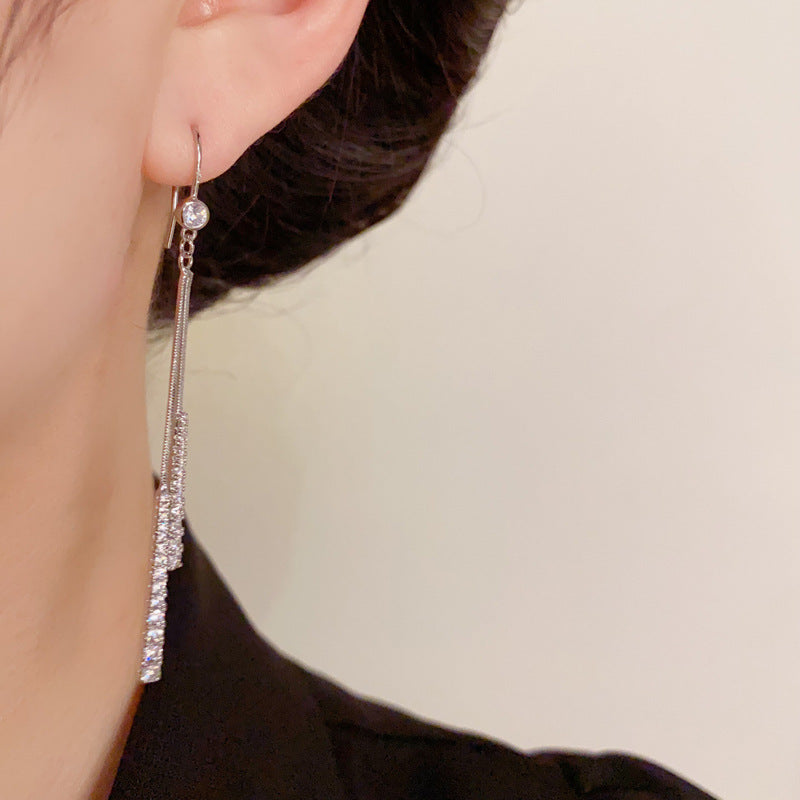 14K Gold Zircon Long Tassel Earrings - Chic Minimalist Design