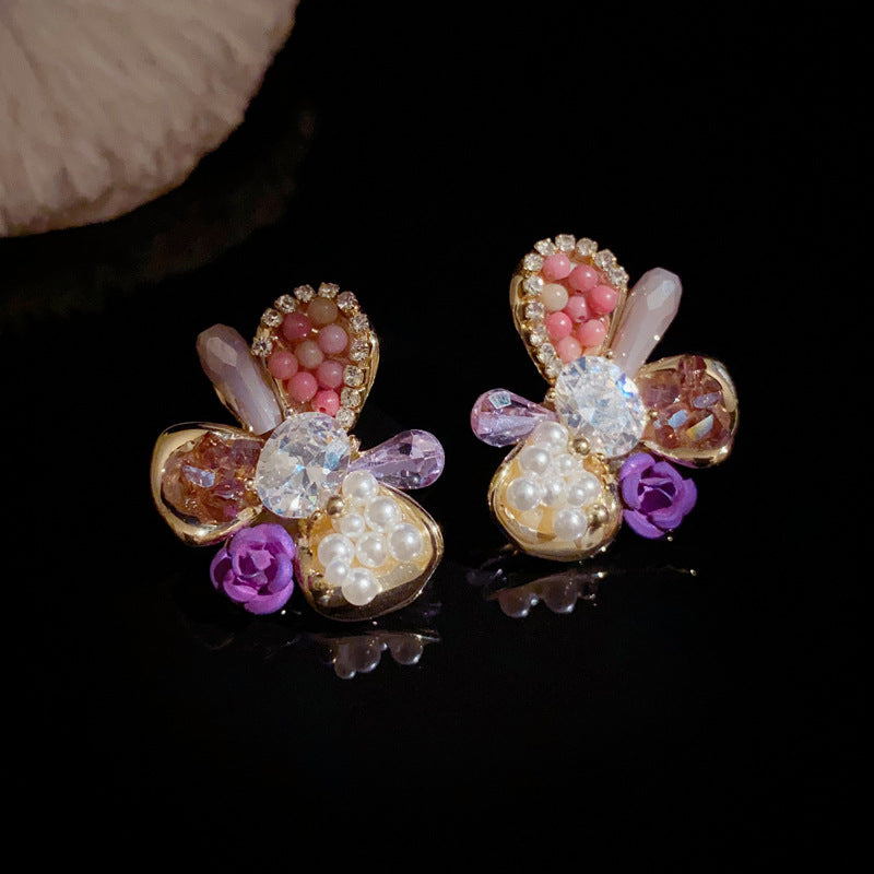 Elegant Handcrafted Beaded Petal Stud Earrings – Floral Design