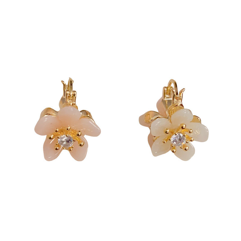 Luxury Double-Side Zircon Flower Gold Earrings – Elegant Floral Design