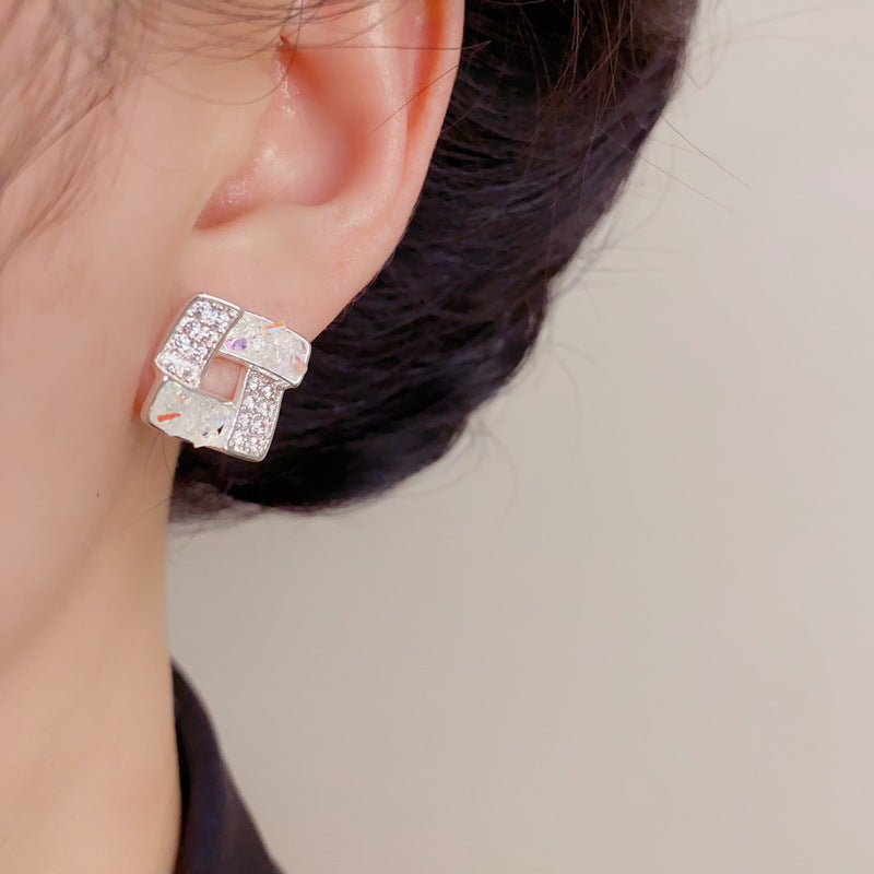 Eaioncol Geometric Crystal Stud Earrings Silver