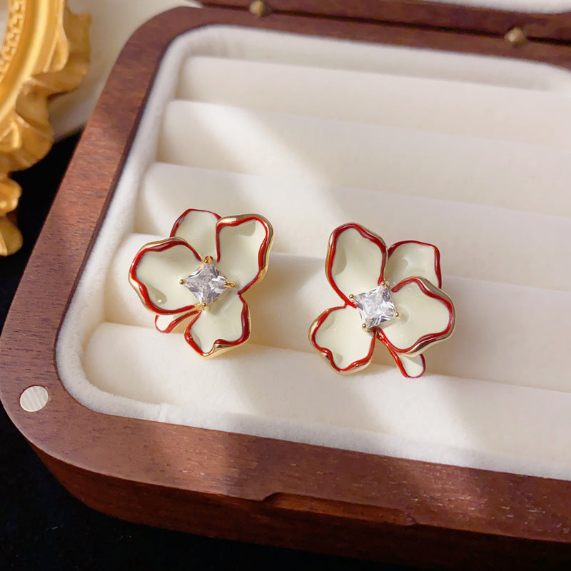 Luxury Zircon Petal Stud Earrings – Floral Design