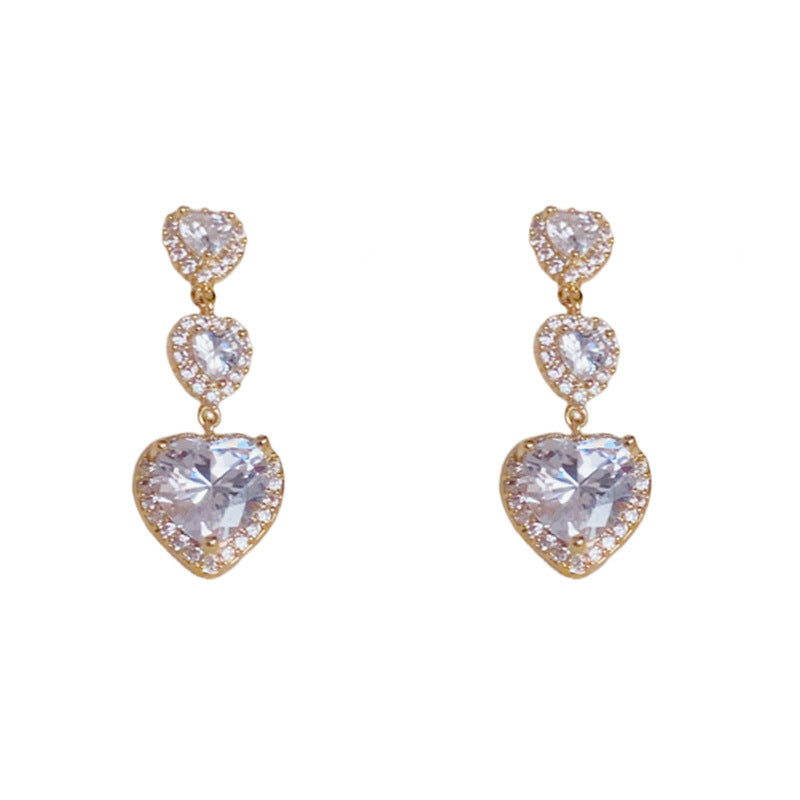 Luxury Full-Zircon Heart Tassel Drop Earrings – Elegant Design