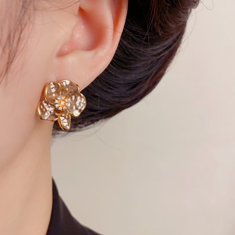 Elegant Coffee Zircon Petal Stud Earrings – Meilard Floral Design