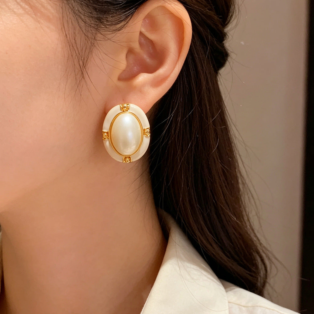 Eaioncol Geometric Oval Stud Earrings 14K Gold Plated
