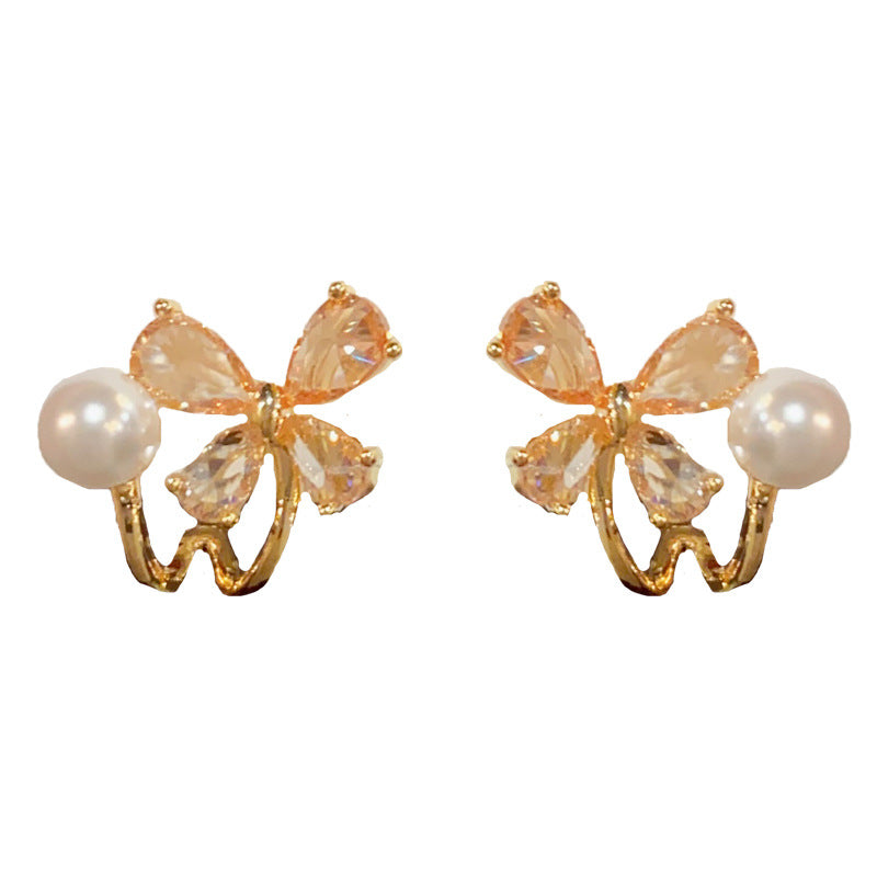 14K Gold Champagne Butterfly Pearl Stud Earrings – Elegant Design