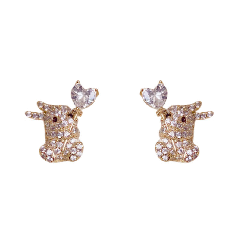 Luxury Zircon Rabbit & Heart Stud Earrings – Animal-Inspired Design