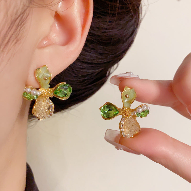 14K Gold-Plated Handcrafted Crystal Petal Stud Earrings – Sweet Style