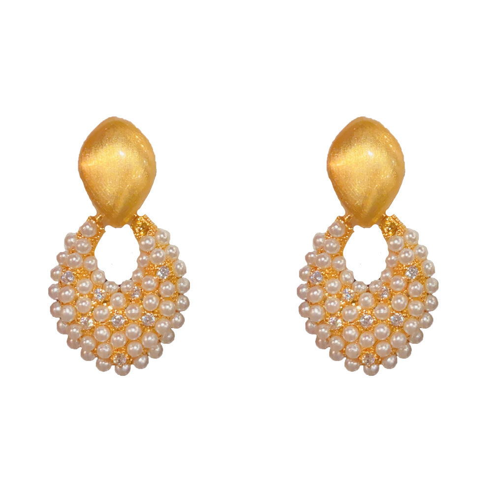 Eaioncol Brushed Rhombus Pearl Drop Earrings Gold Silver