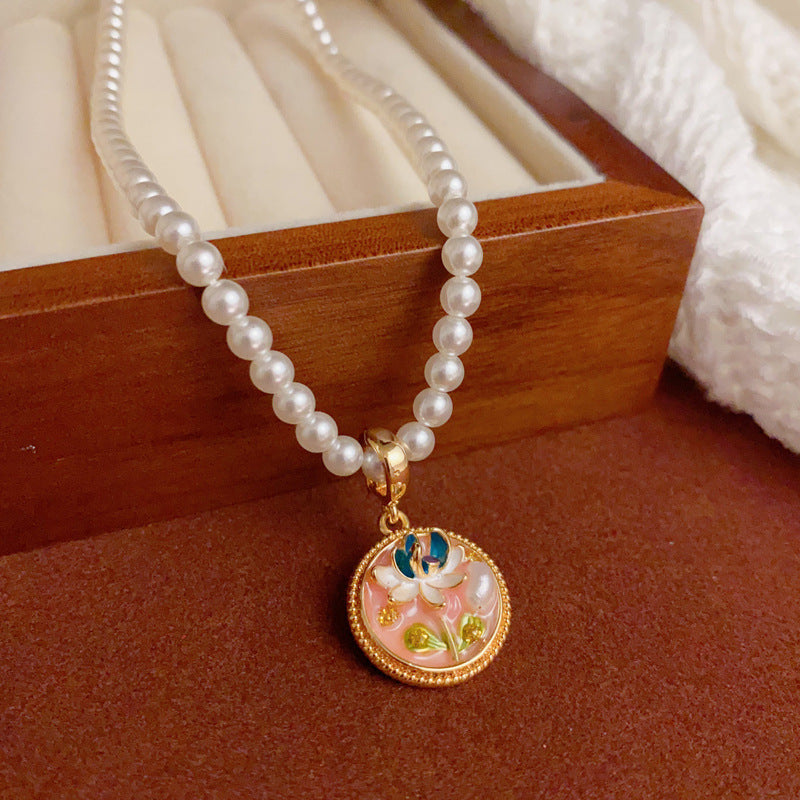 14K Gold Monet Garden Flower Pendant Pearl Necklace – Sweet & Elegant