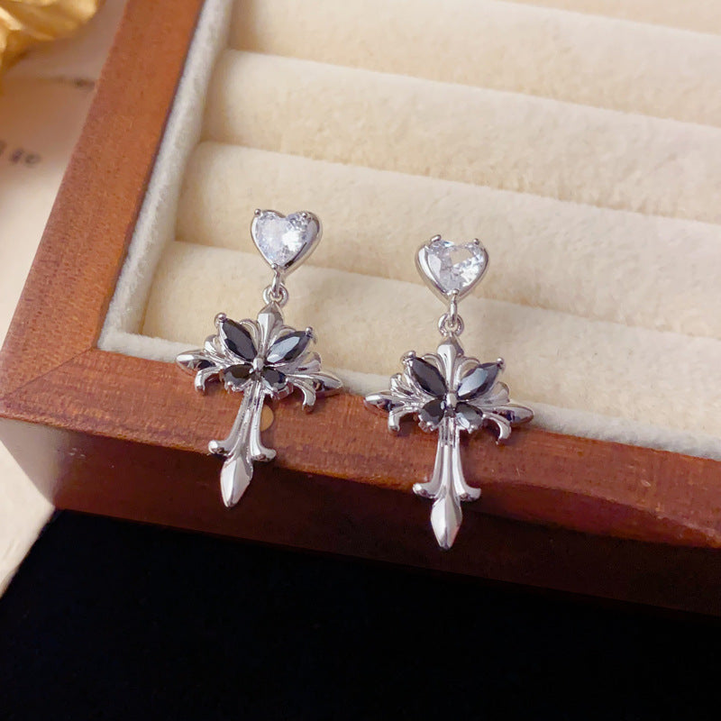 Elegant Zircon Butterfly Cross Drop Earrings – Unique Design
