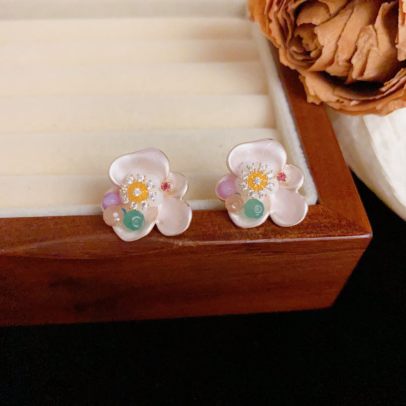 Luxury Handcrafted Pink or Blue Petal Stud Earrings – Elegant Design