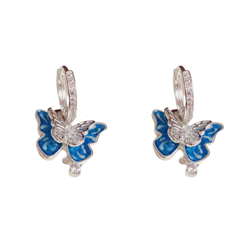 S925 Silver Blue Butterfly Drop Earrings – Elegant Design