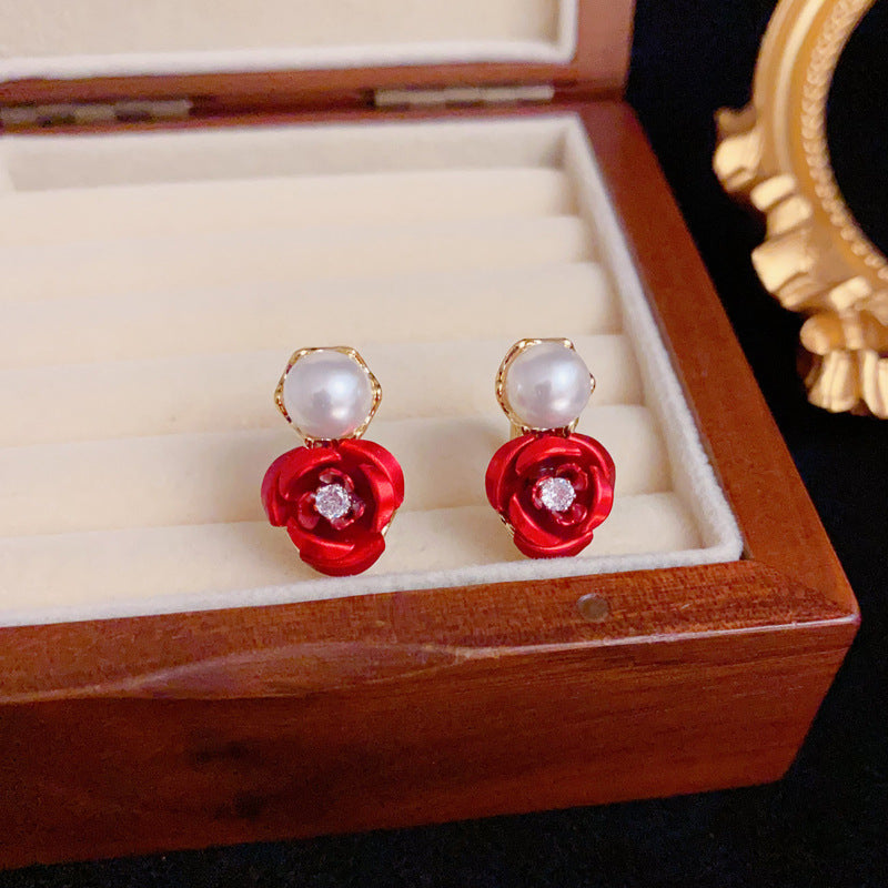 Elegant Pearl Rose Flower Ear Cuff Gold Earrings – Floral Design
