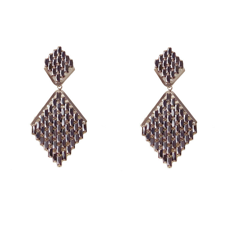 Luxury Zircon Geometric Rhombus Tassel Drop Earrings – Elegant Design
